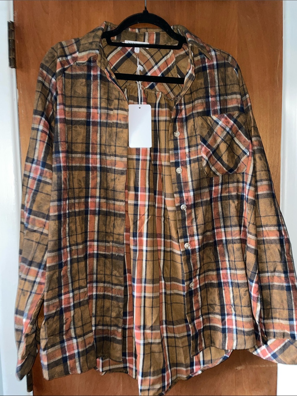 Women's Tan Plaid Button-Down Shirt - Casual Long-Sleeve